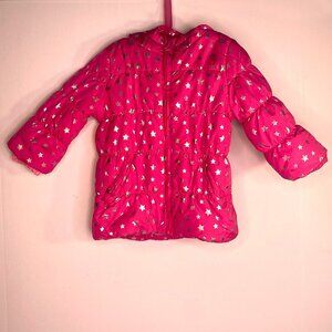 The Childrens Place 1989 Toddler Girl Pink Puffer Jacket Silver Stars: Sz 12-18M
